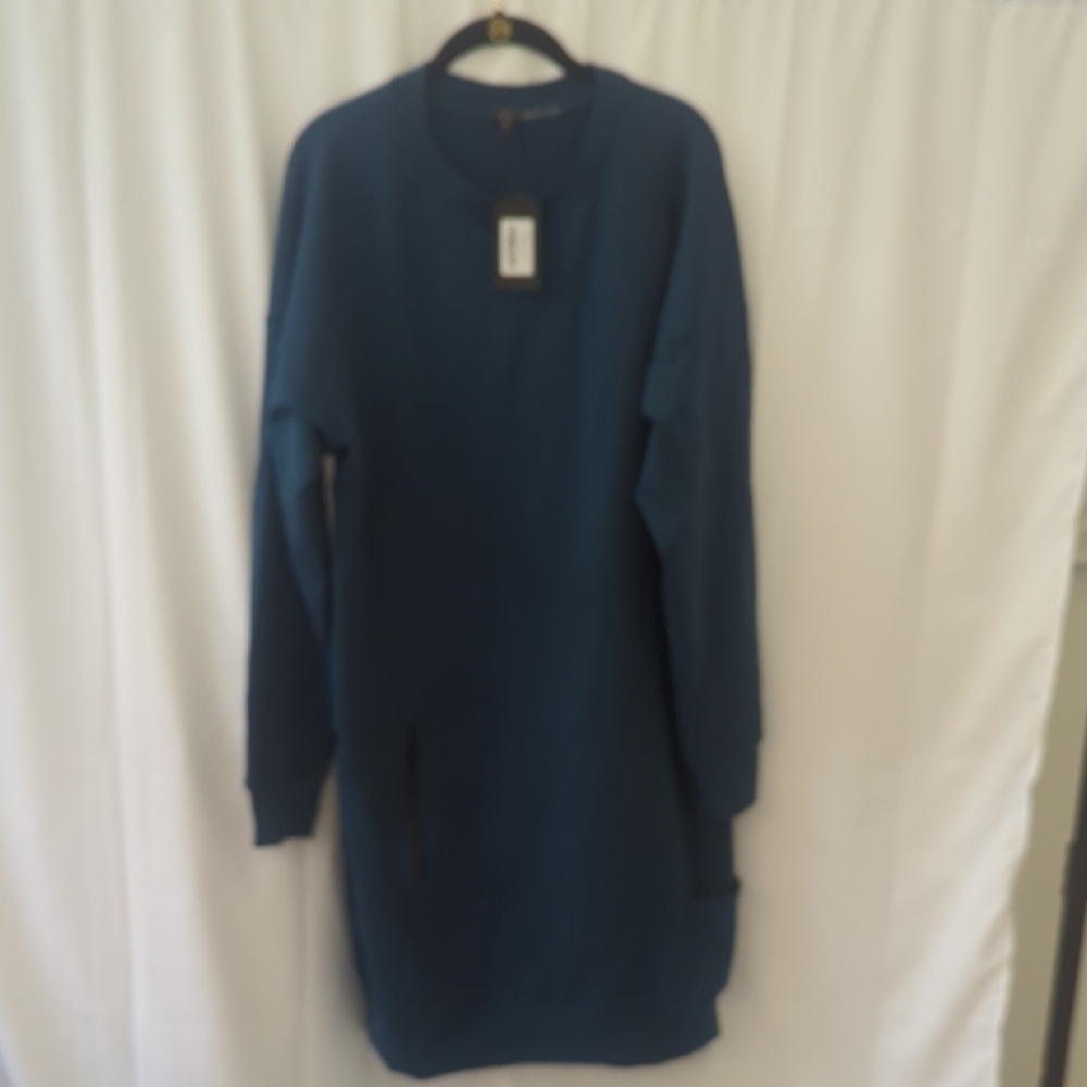 Aleeza Paris Women's Lounge Teal Crewneck Sweatshirt Dress Size LARGE NWT